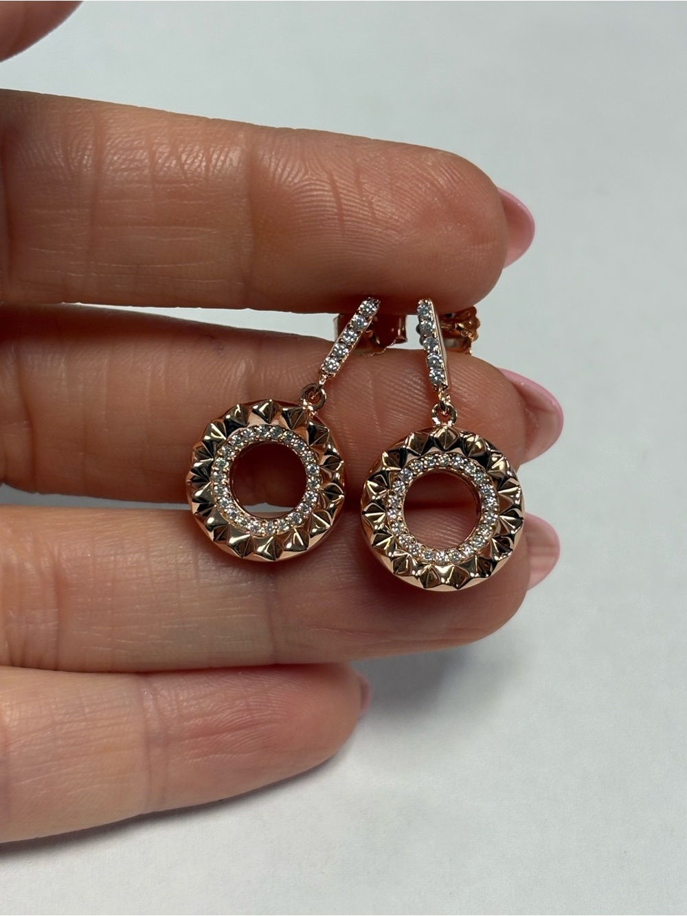 Suzy Levian Rose Sterling Silver White CZ Drop Earrings NWT